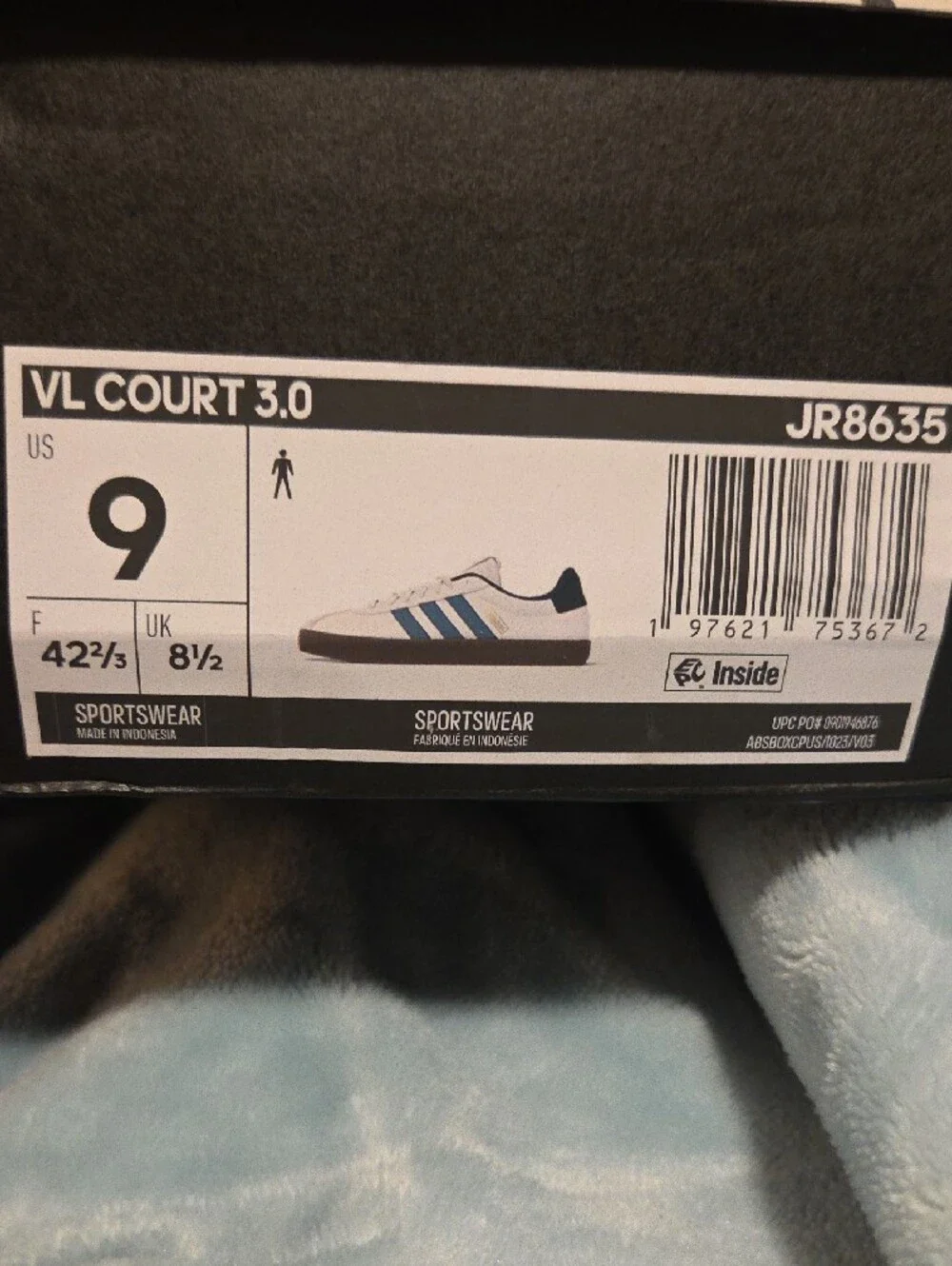 adidas Men’s VL Court 3.0 Sneakers in White, Teal & Gum